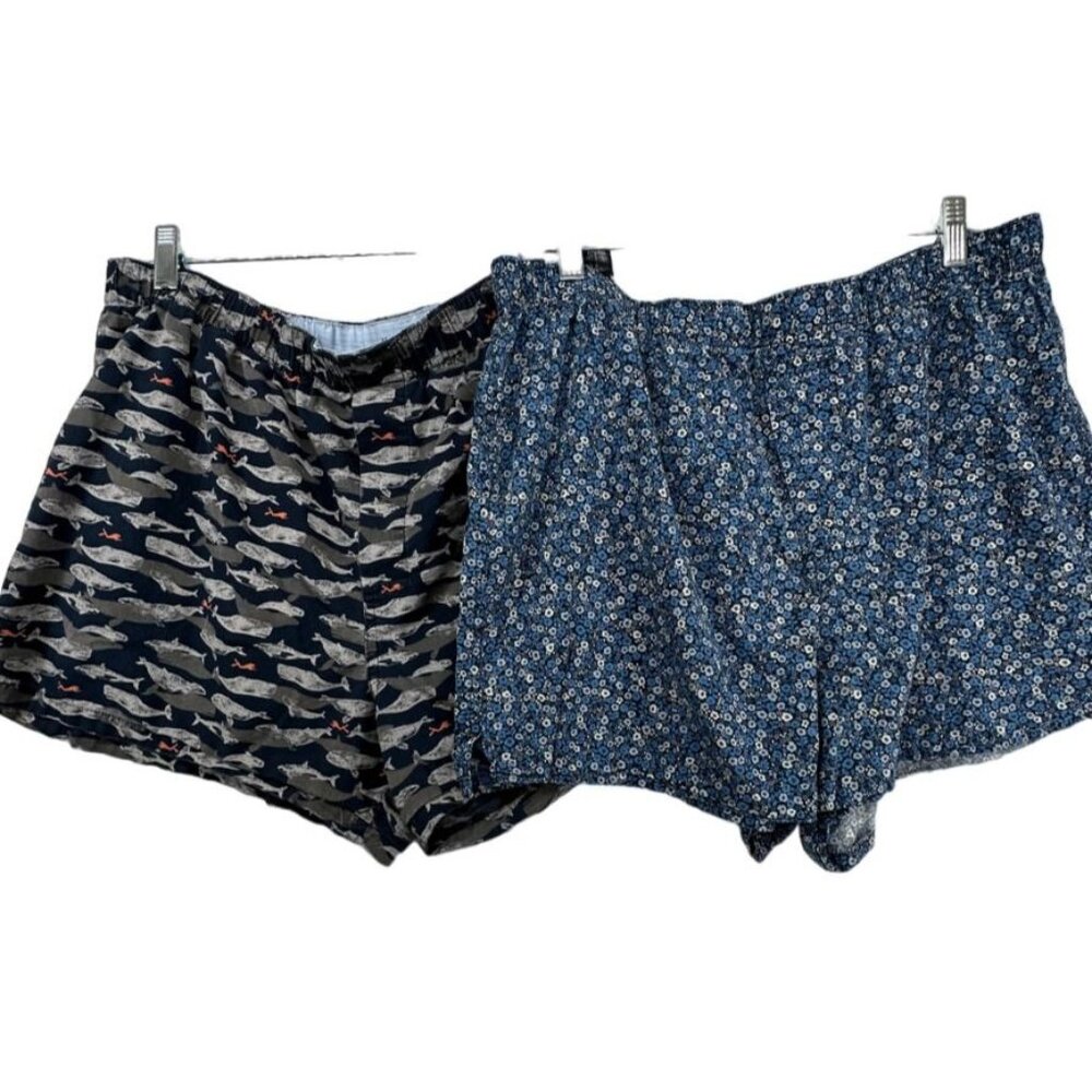 Banana Republic + Gap Mens Sleep Shorts Sz XL Boxers Blue Whales Floral Novelty